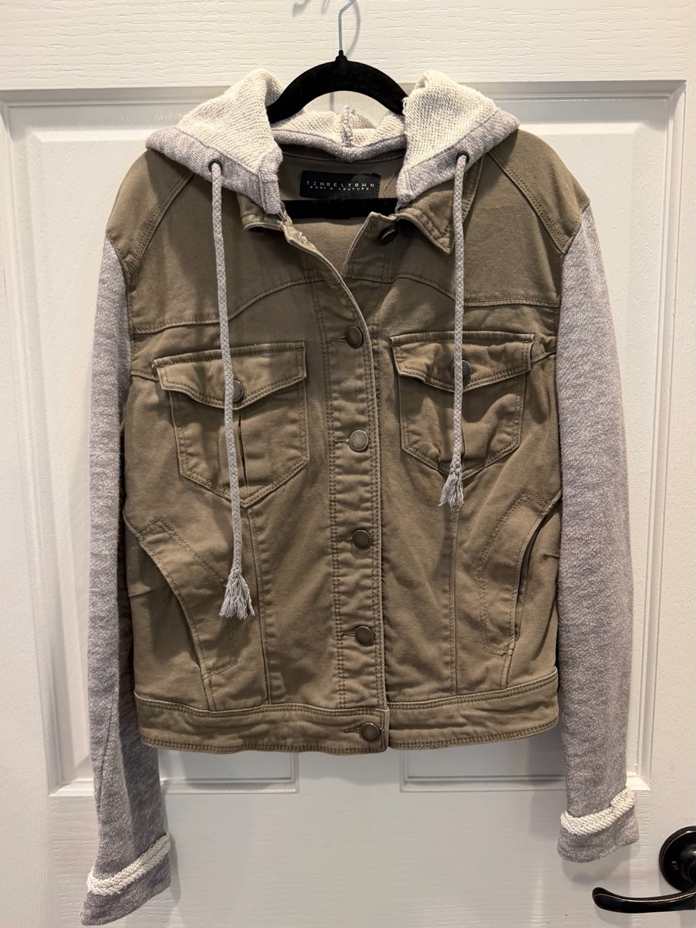 Juniors SMALL Retro Hooded Utility Jacket Faded Army Green with Grey  Sweatshirt
